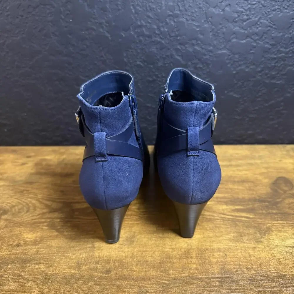 Cole Haan Navy Blue Leather‎ Suede Buckle Ankle Boots Womens 6.5B